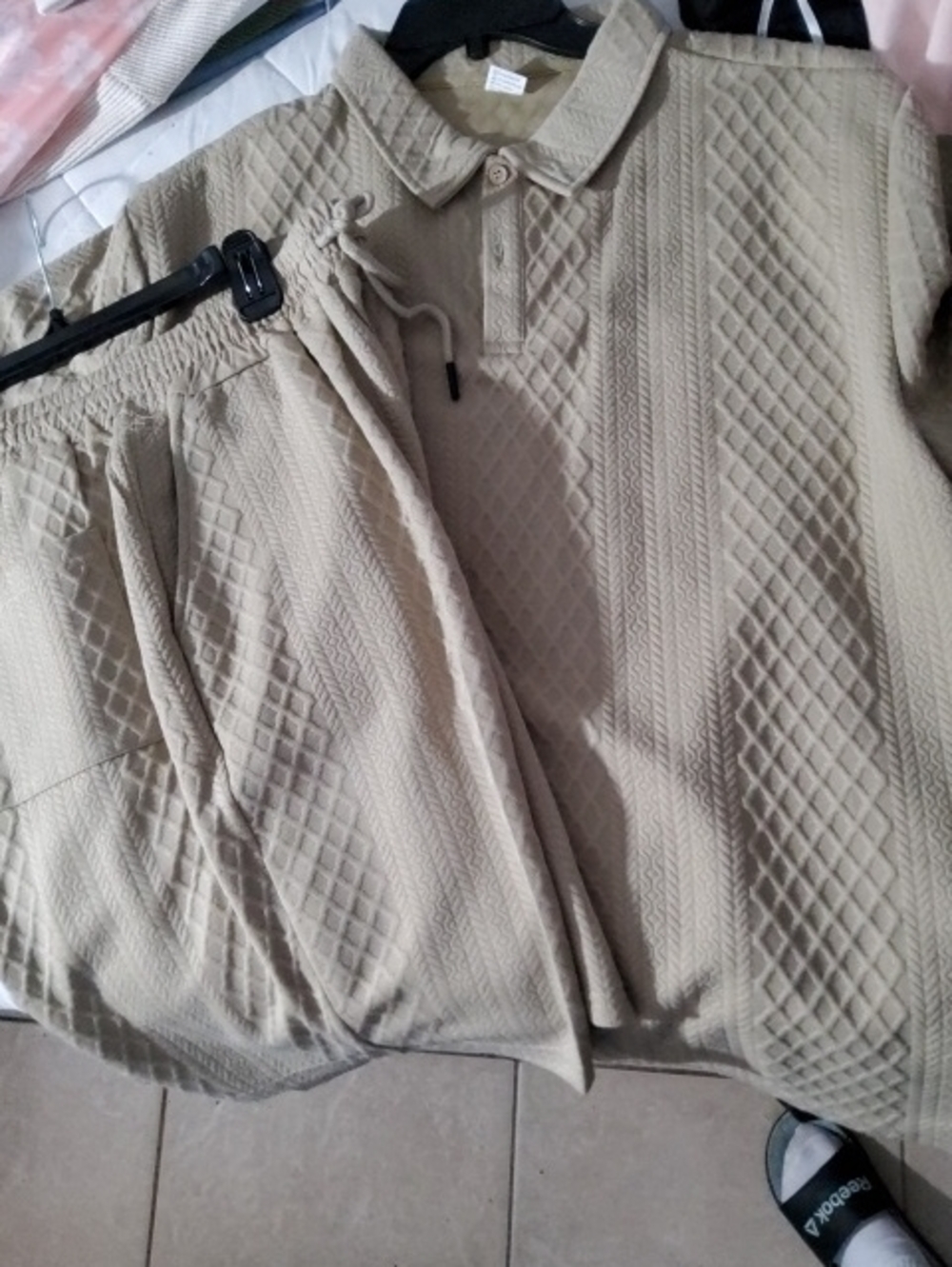 Men's Quilted Drawstring Short Set - Beige